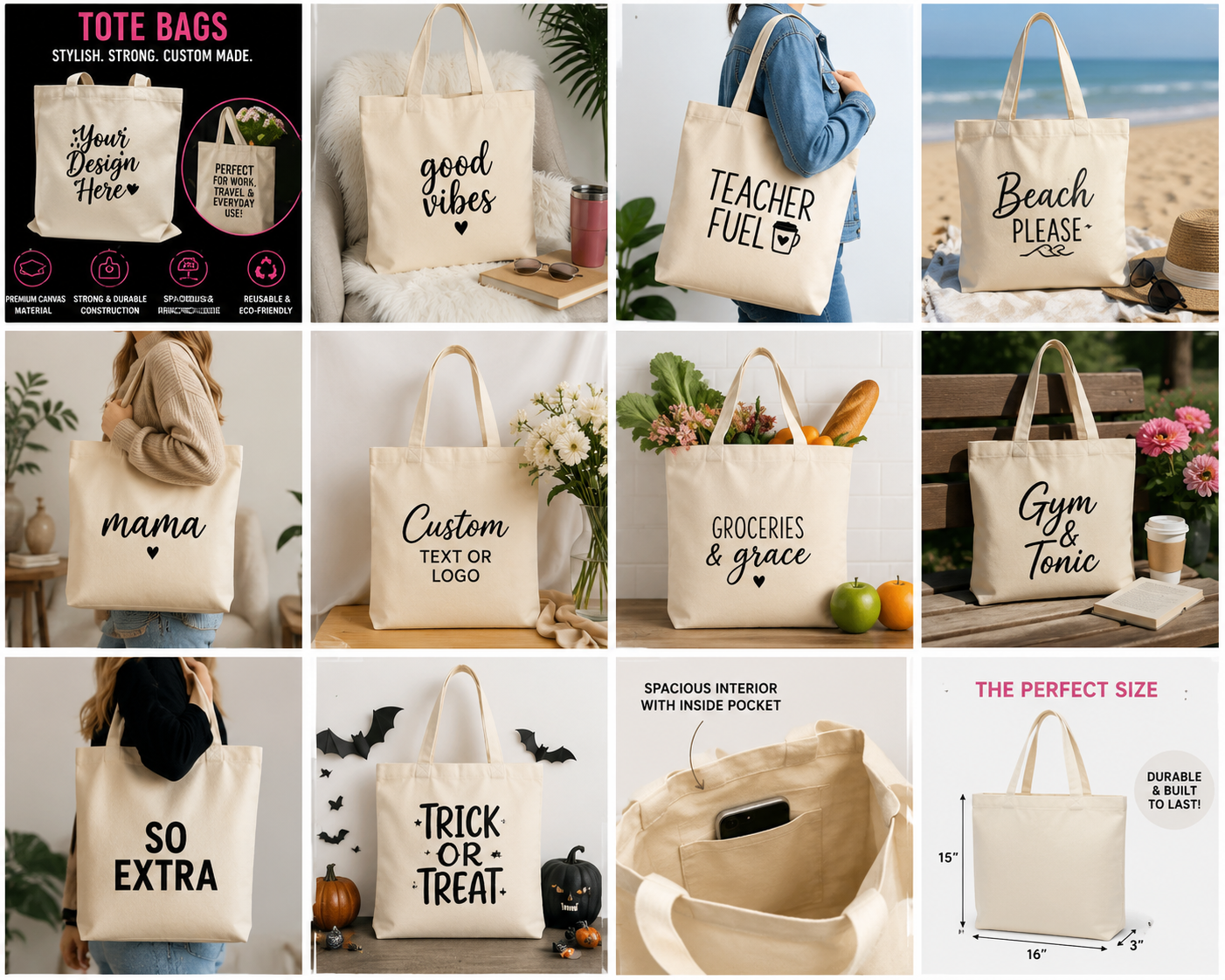 Personalized Shamus & Co canvas tote bag with custom name, logo, or text on reusable cotton shopping bag.