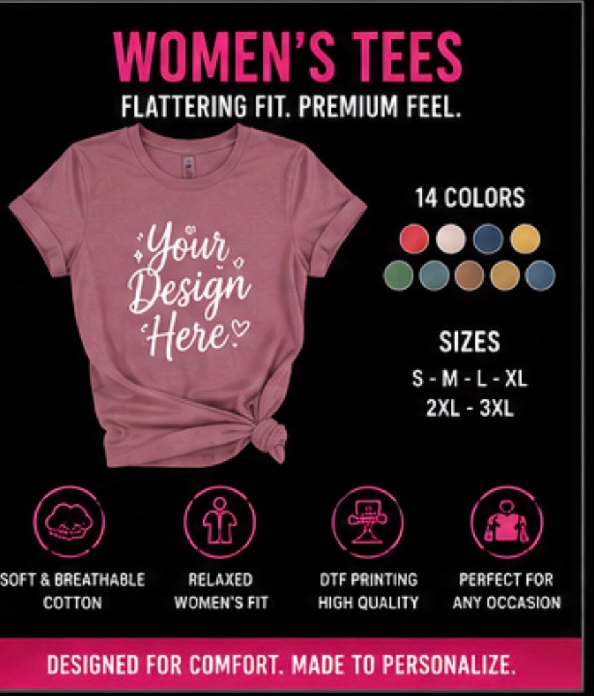 Custom women's fitted graphic T-shirt by Shamus & Co featuring personalized design and comfortable fit.