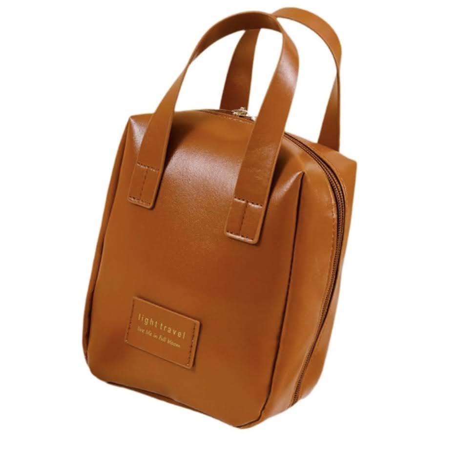 Minimalist Tan Brown Leather Handbag: Compact Travel Tote - Shamus & Co 
