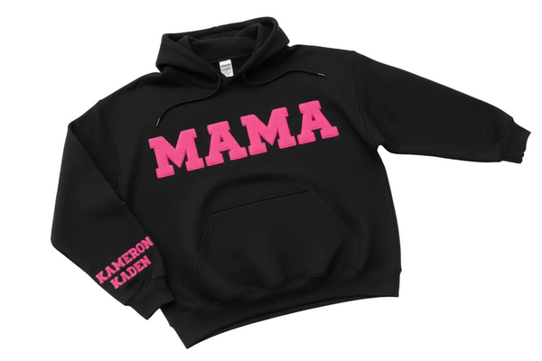 Custom 3-D puff MAMA sweatshirt by Shamus & Co in a stylish design, featuring textured lettering on a cozy fabric.