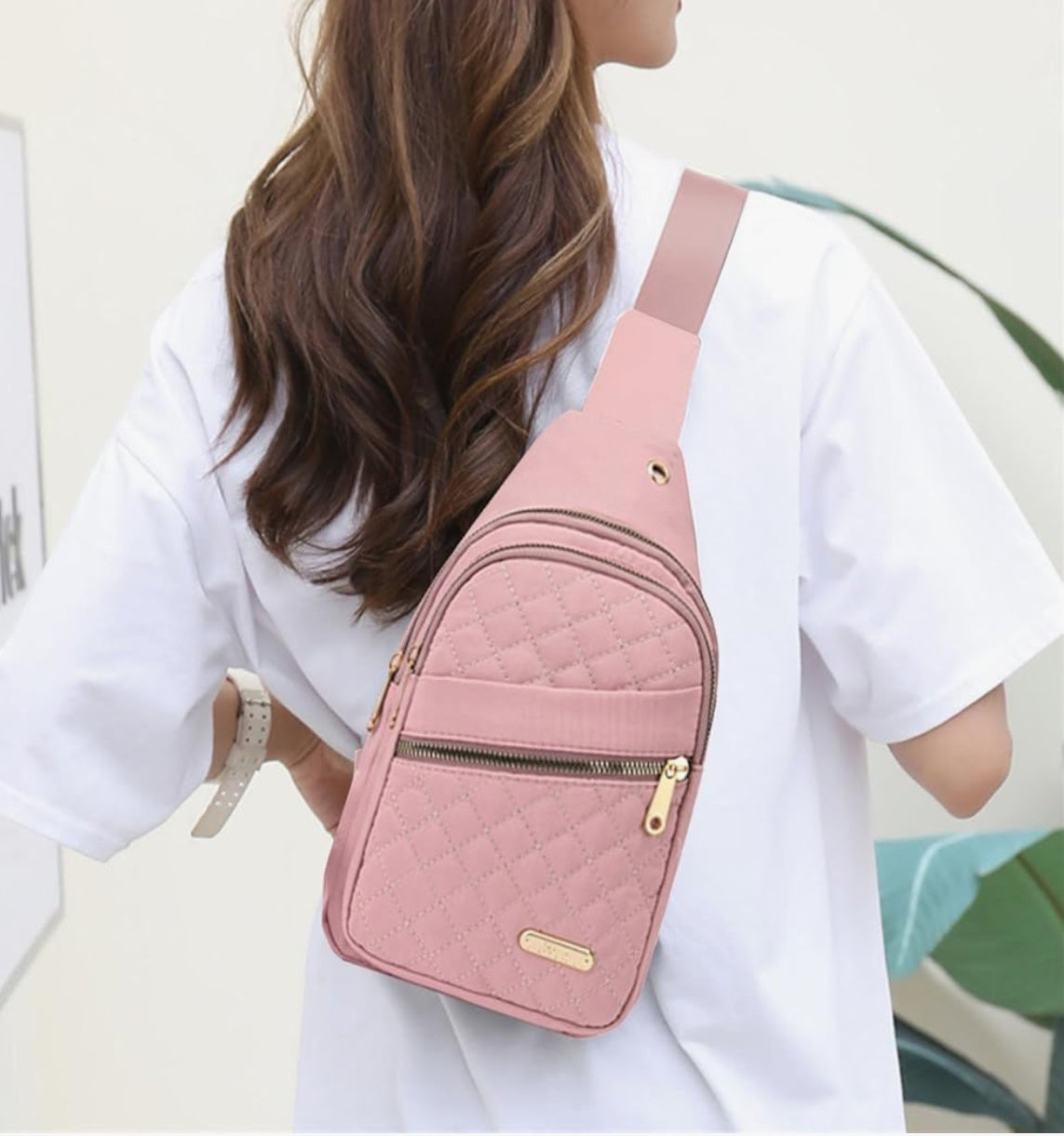 Quilted Sling Crossbody Bag – Pink | Customizable with DTF Prints - Shamus & Co 