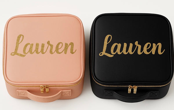 Personalized Lighted Makeup Case with Mirror – Custom Name Travel Cosmetic Organizer