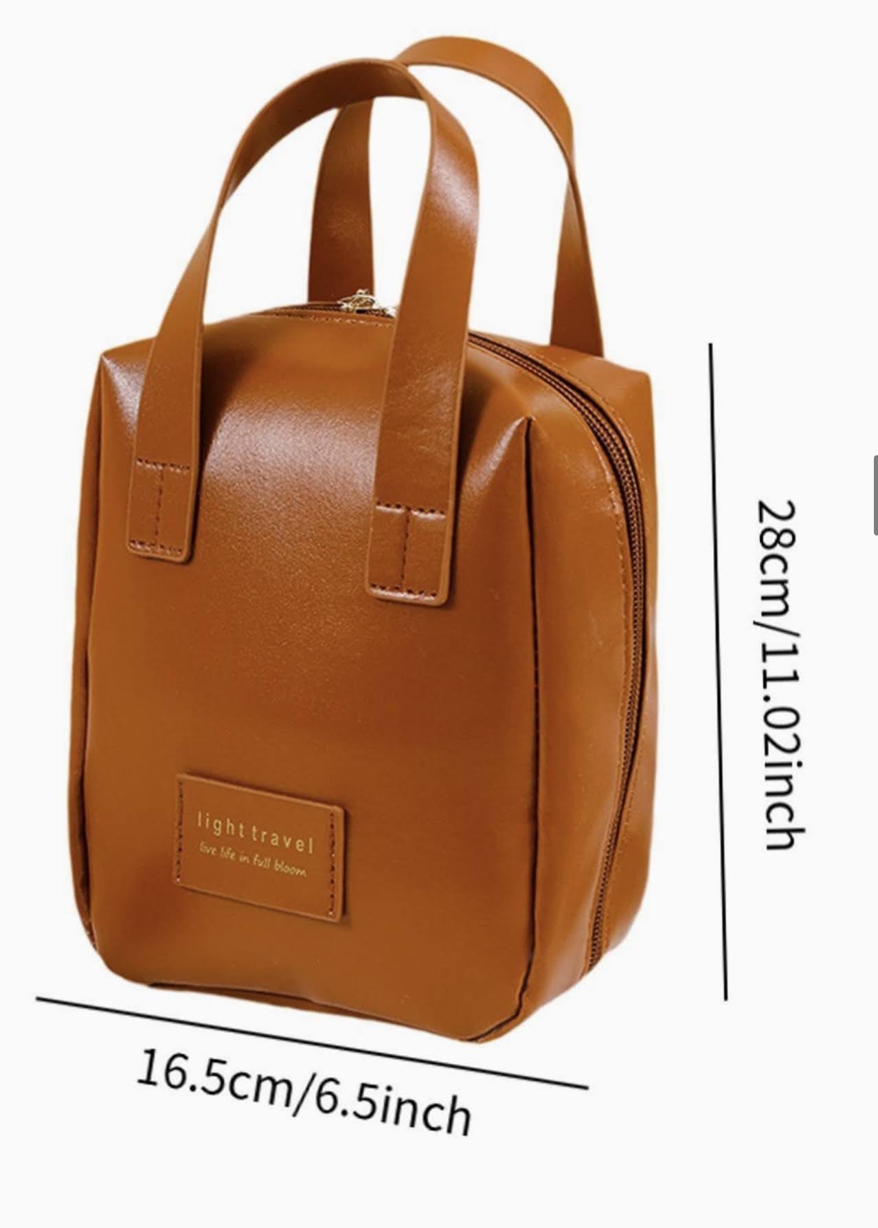 Minimalist Tan Brown Leather Handbag: Compact Travel Tote - Shamus & Co 
