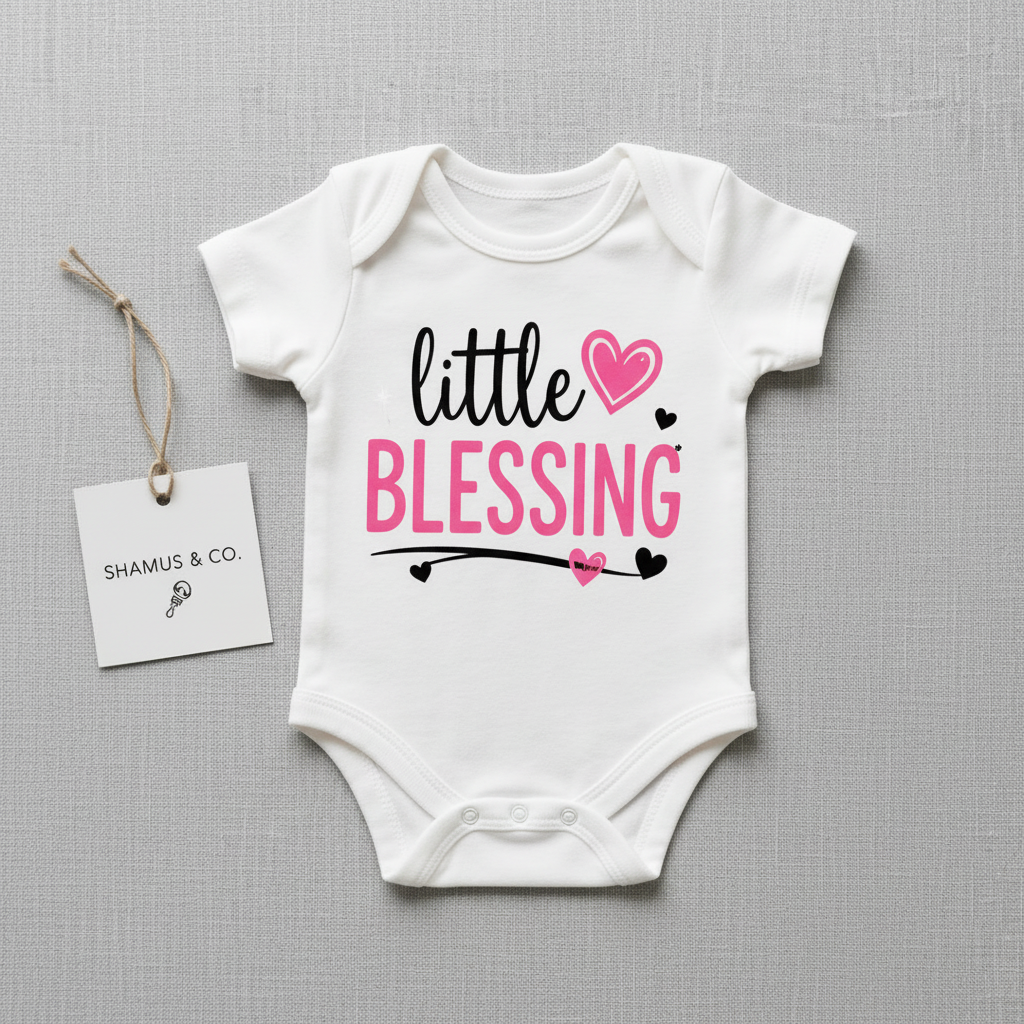 Cute baby onesie from Shamus & Co with personalized design, perfect for baby shower gift, featuring soft fabric and adorable print.