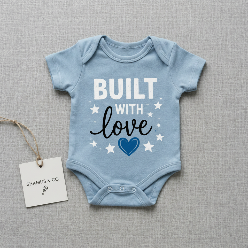 Cute personalized baby onesie by Shamus & Co, featuring colorful design perfect for baby shower gift or everyday wear.