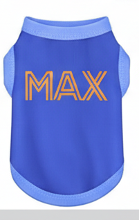 Blue pet shirt with 'MAX' printed on it