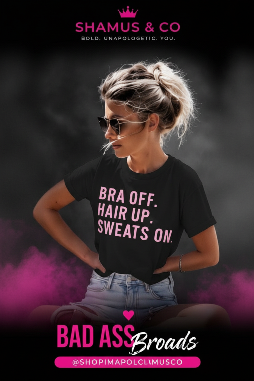 Bra_Off_Hair_Up_Sweats_on black tee 