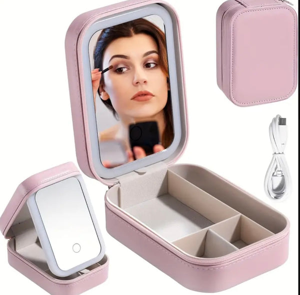 Customizable Jewelry Box or Makeup Case — With LED Mirror + DTF Personalization! - Shamus & Co 