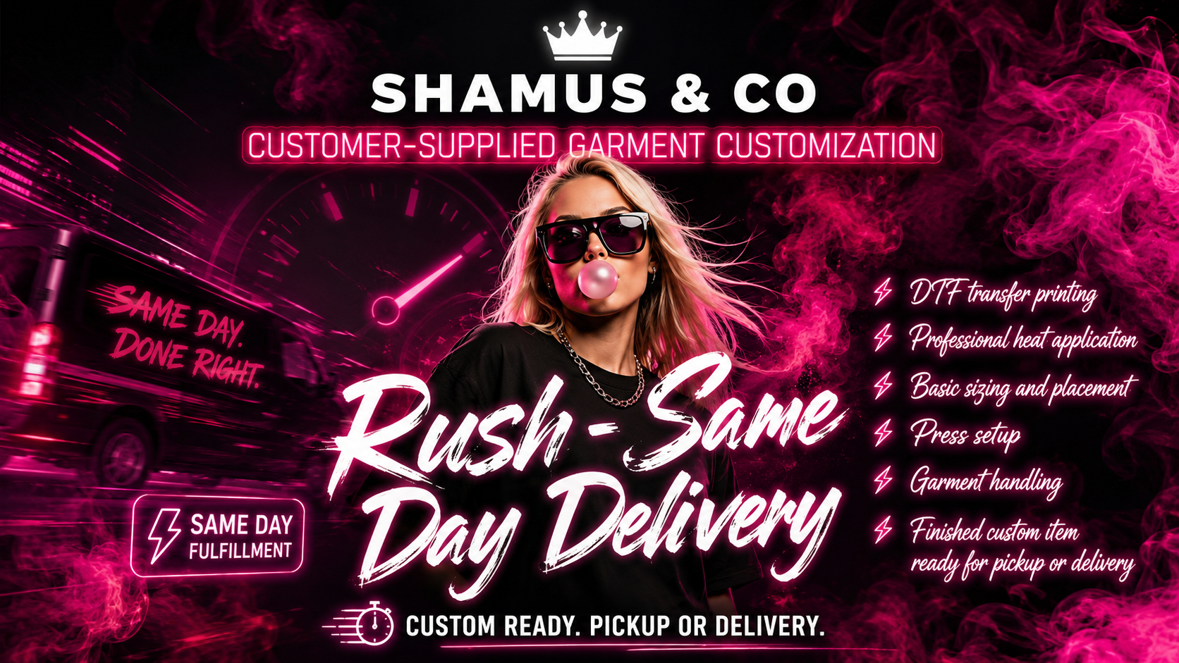 Adult T-shirt from Shamus & Co with custom printed design, showcasing personalized garment customization on a plain shirt.