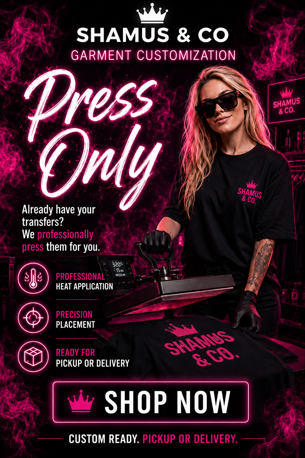 Adult T-shirt from Shamus & Co with custom garment customization options, showcasing a personalized printed design.