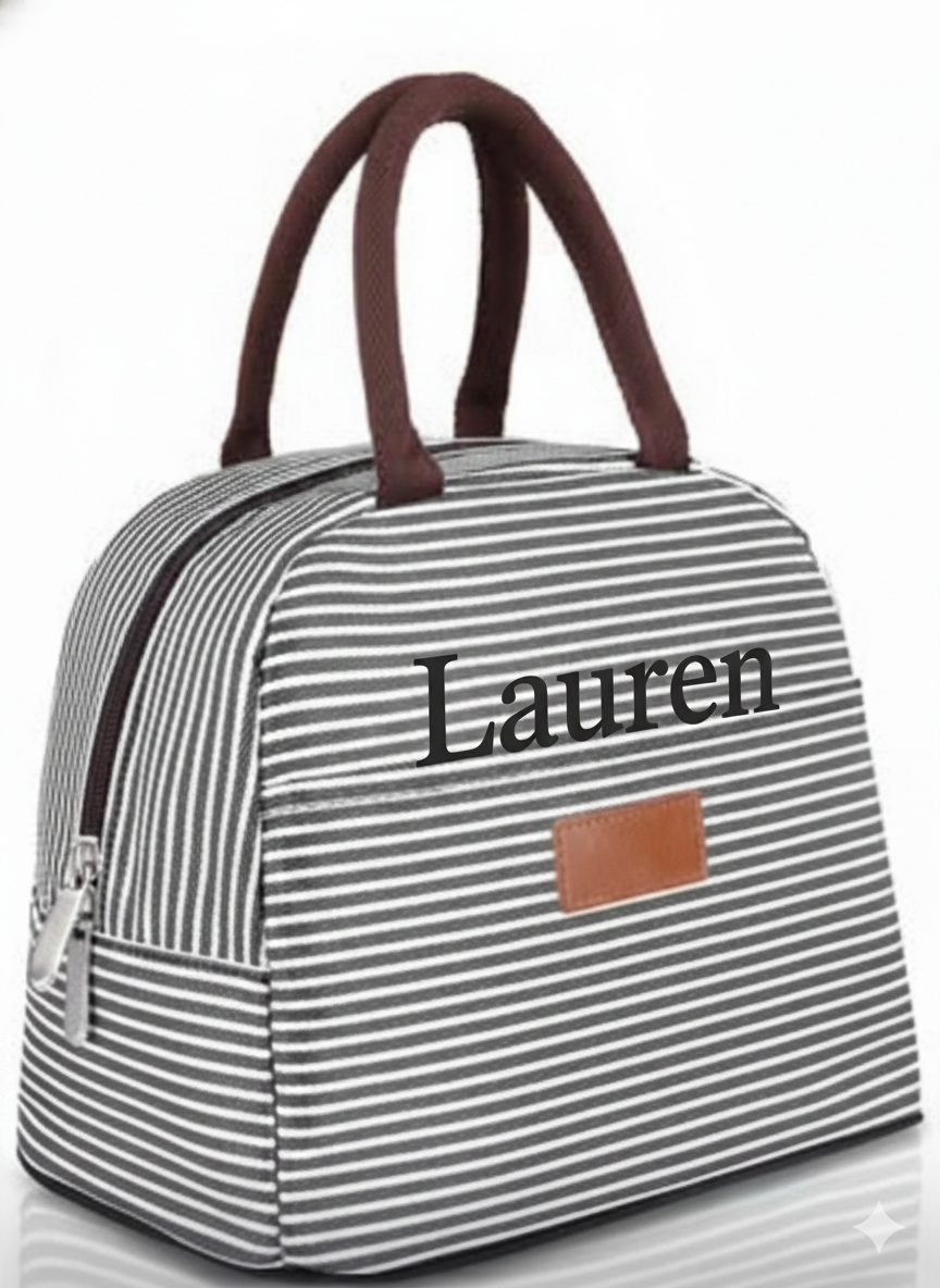 🖤 Personalized Striped Lunch Tote