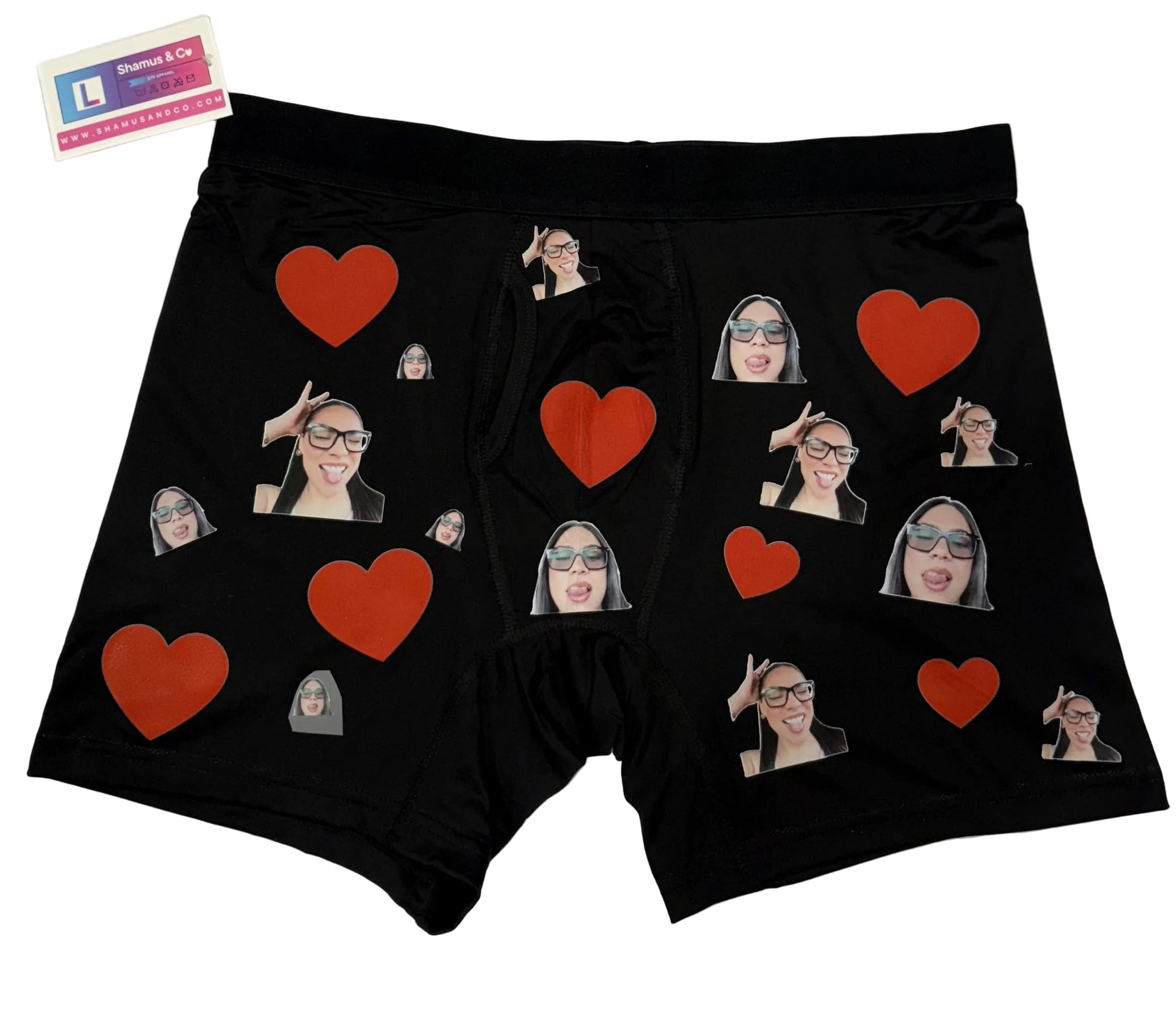 Custom men's underwear featuring a personalized face design by Shamus & Co, showcasing a playful and unique style.