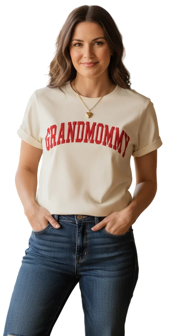 Adult T-shirt featuring the "GRANDMOMMY" Puff Tee design from Shamus & Co, casual fit with soft fabric and bold text.