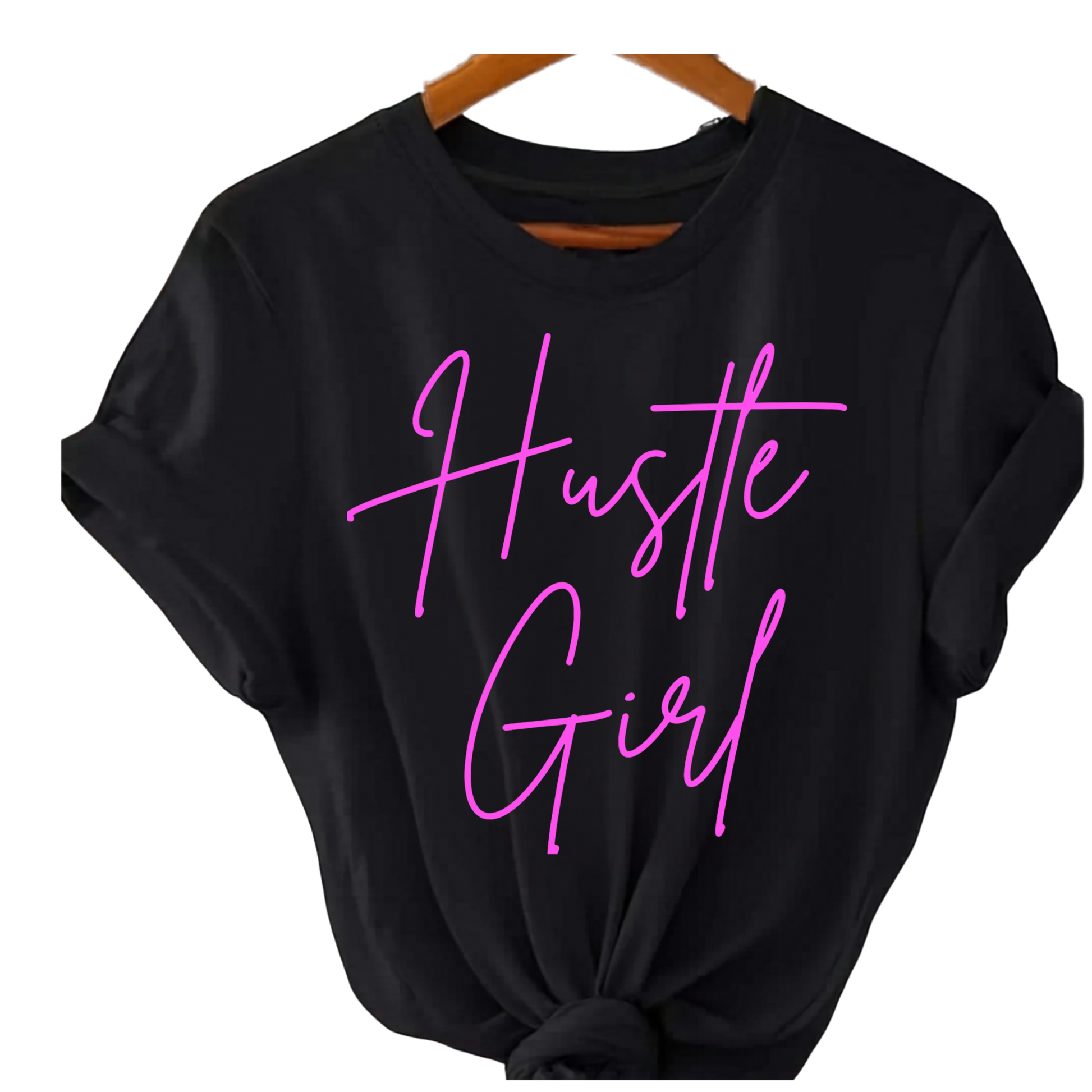 Pink Hustle Girl T-shirt by Shamus & Co featuring bold graphic design, unisex streetwear style, adult DTF printed tee.