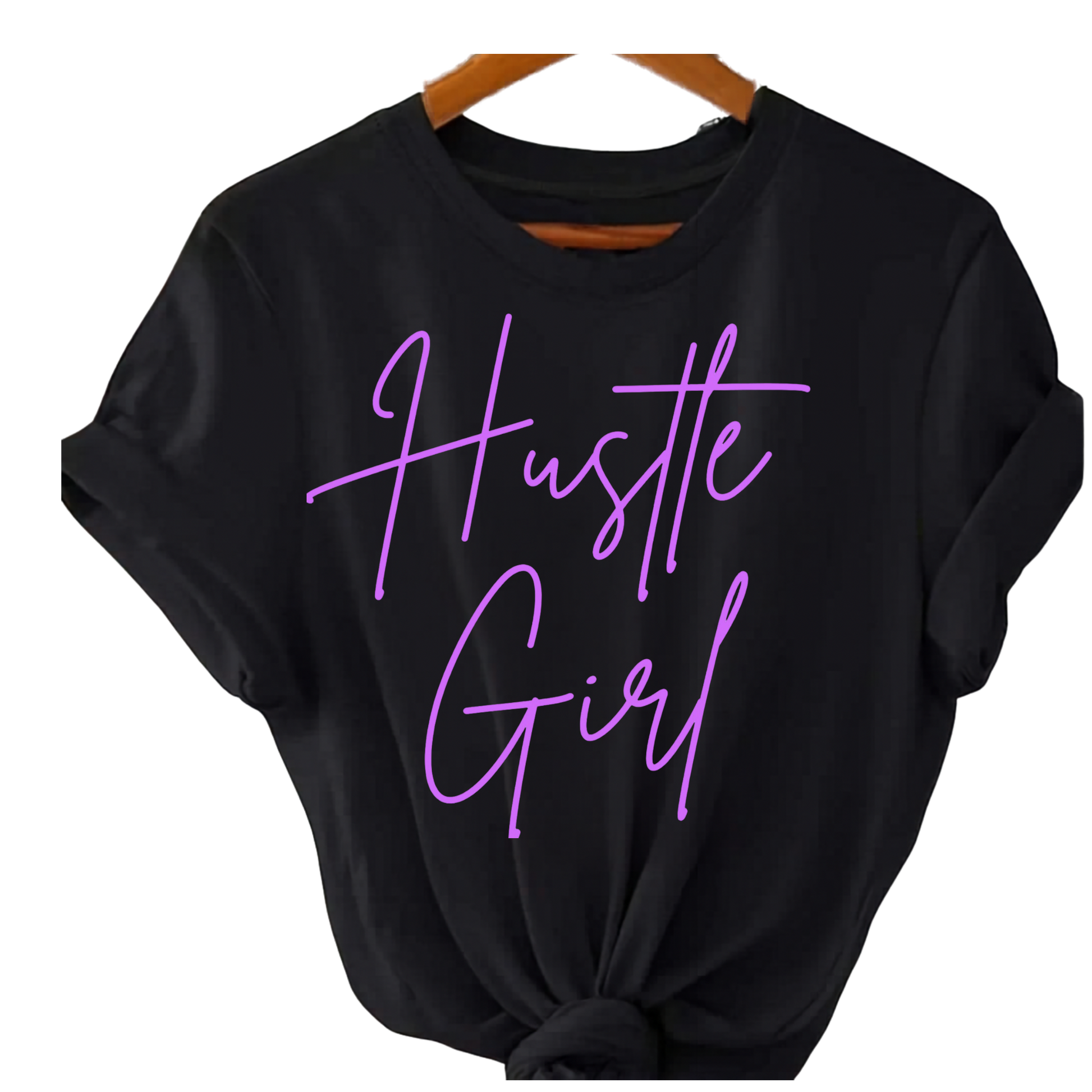 Pink Hustle Girl graphic T-shirt by Shamus & Co, unisex streetwear tee with DTF print and casual fit.