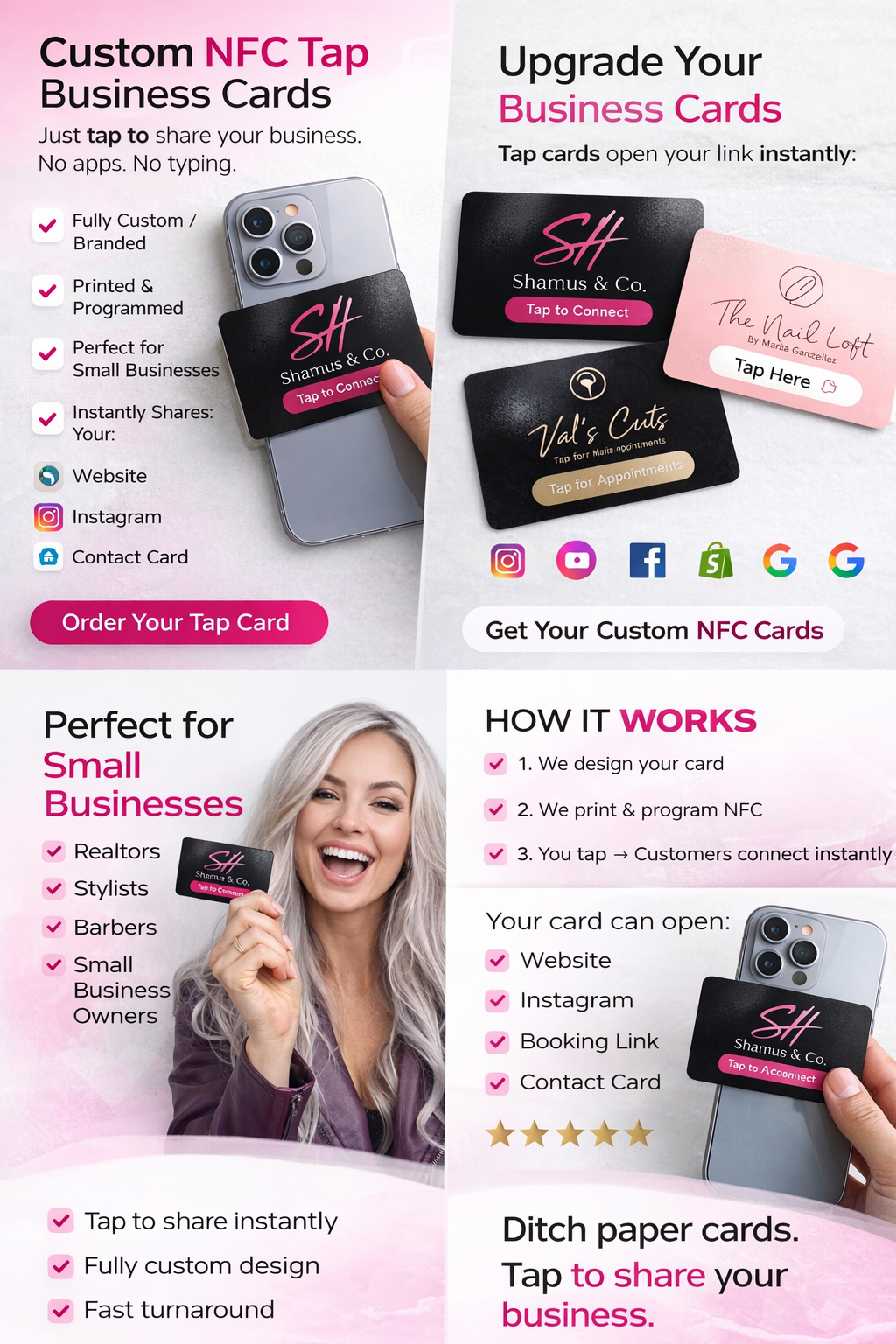 Shamus & Co custom NFC business card with sleek design, featuring tap-to-share smart card technology and modern branding.