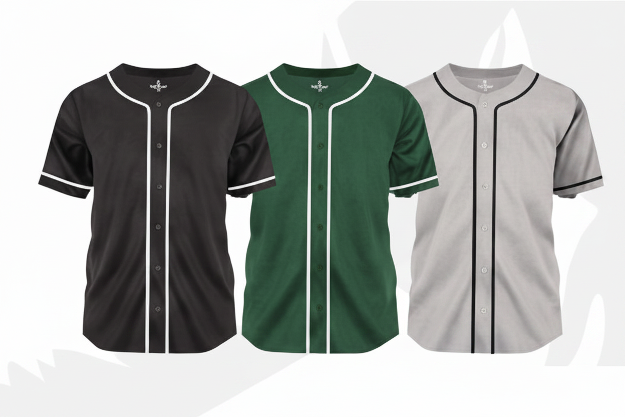 Custom Shamus & Co baseball jersey with full button front, personalized team shirt in various colors, DTF print design.