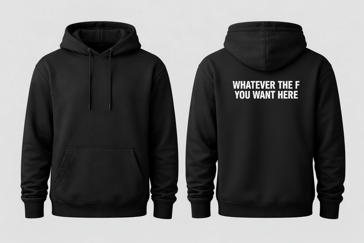 Custom graphic sweatshirt featuring "Whatever The F U Want" text by Shamus & Co, displayed on a model in casual attire.