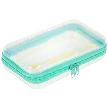 Iridescent shell vinyl zipper cosmetic bag by Shamus & Co, personalized travel and makeup organizer with a sleek design.