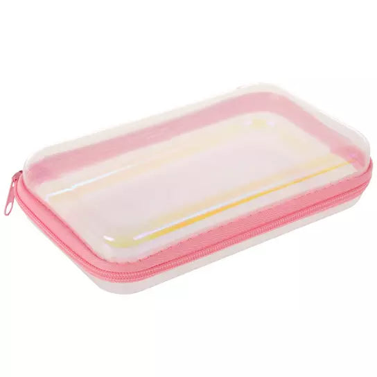 Iridescent shell cosmetic bag by Shamus & Co, personalized vinyl zipper case for makeup and travel organization.