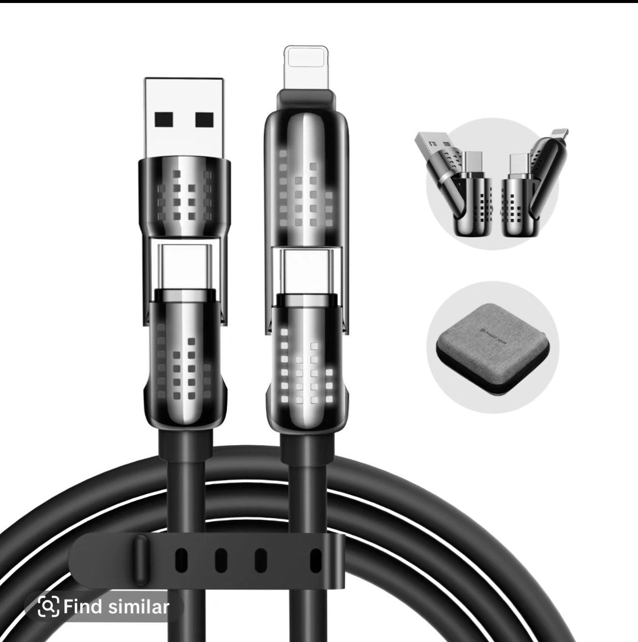 Custom 4-in-1 fast charging cable by Shamus & Co with logo on case, showcasing multiple charging connectors.