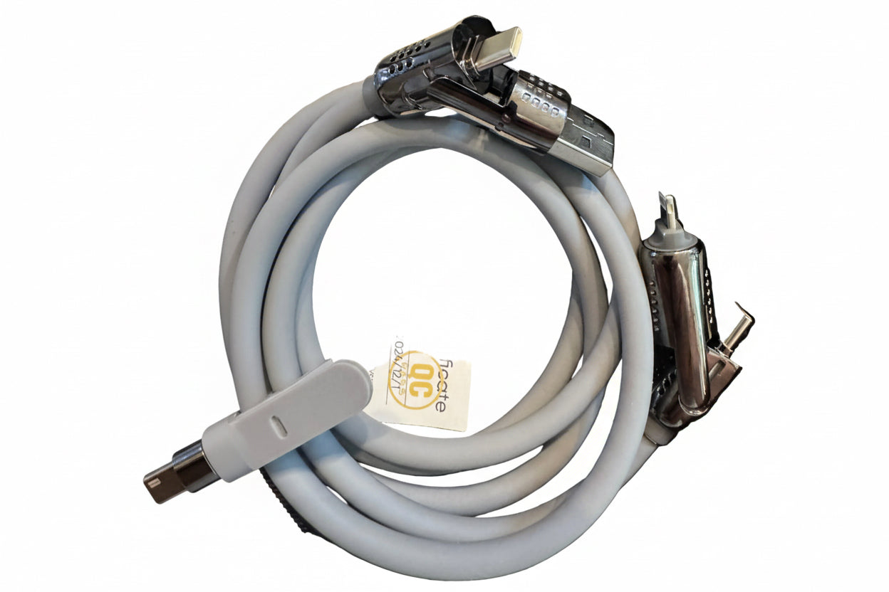Custom 4-in-1 fast charging cable by Shamus & Co with PD 100W and personalized name or logo on the case.
