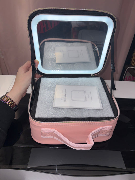 LED Travel Makeup Case With Mirror — Customizable Storage Organizer (Pink) - Shamus & Co 