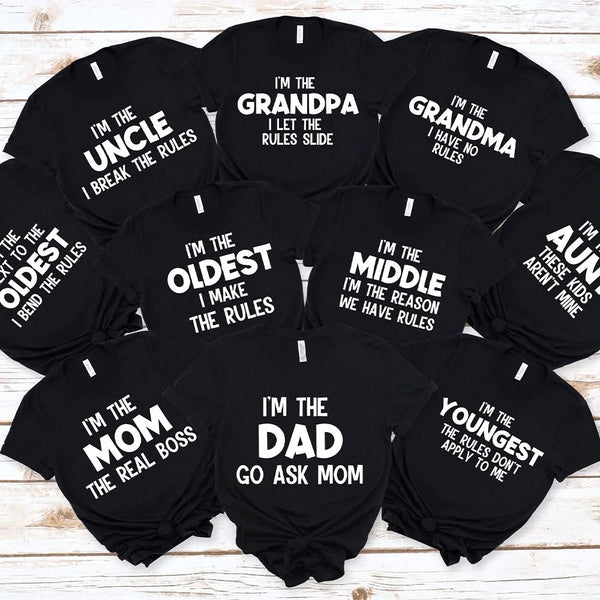 Family Matching Shirts Set - Grandpa, Grandma, Mom, Dad & Kid Graphic Tees