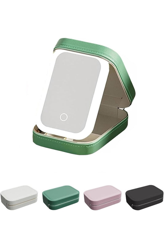 Travel  makeup and/or jewelry travel case leather With  LED mirror - Shamus & Co 