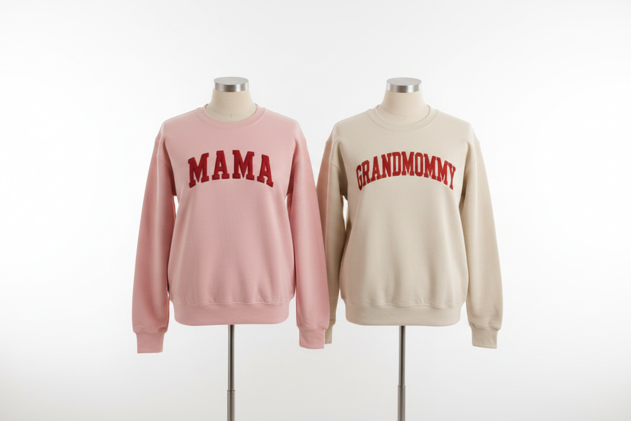 Promotional banner for 'Made for Mamas' products with hats and clothing on a beige background.