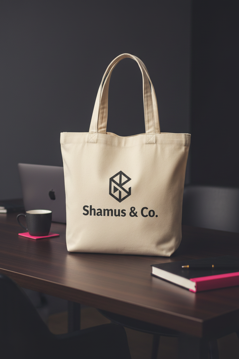 Personalized Shamus & Co canvas tote bag with custom name, logo, or text on reusable cotton shopping bag.