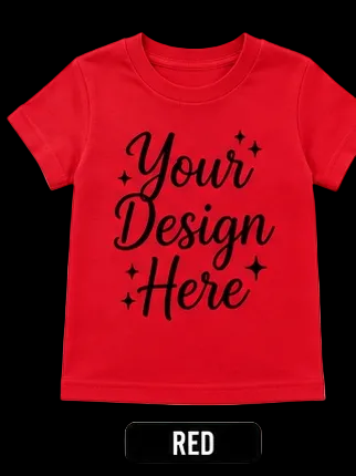 Red toddler T-shirt from Shamus & Co, personalized kids tee in 2T–5T with customizable design and eight color options.