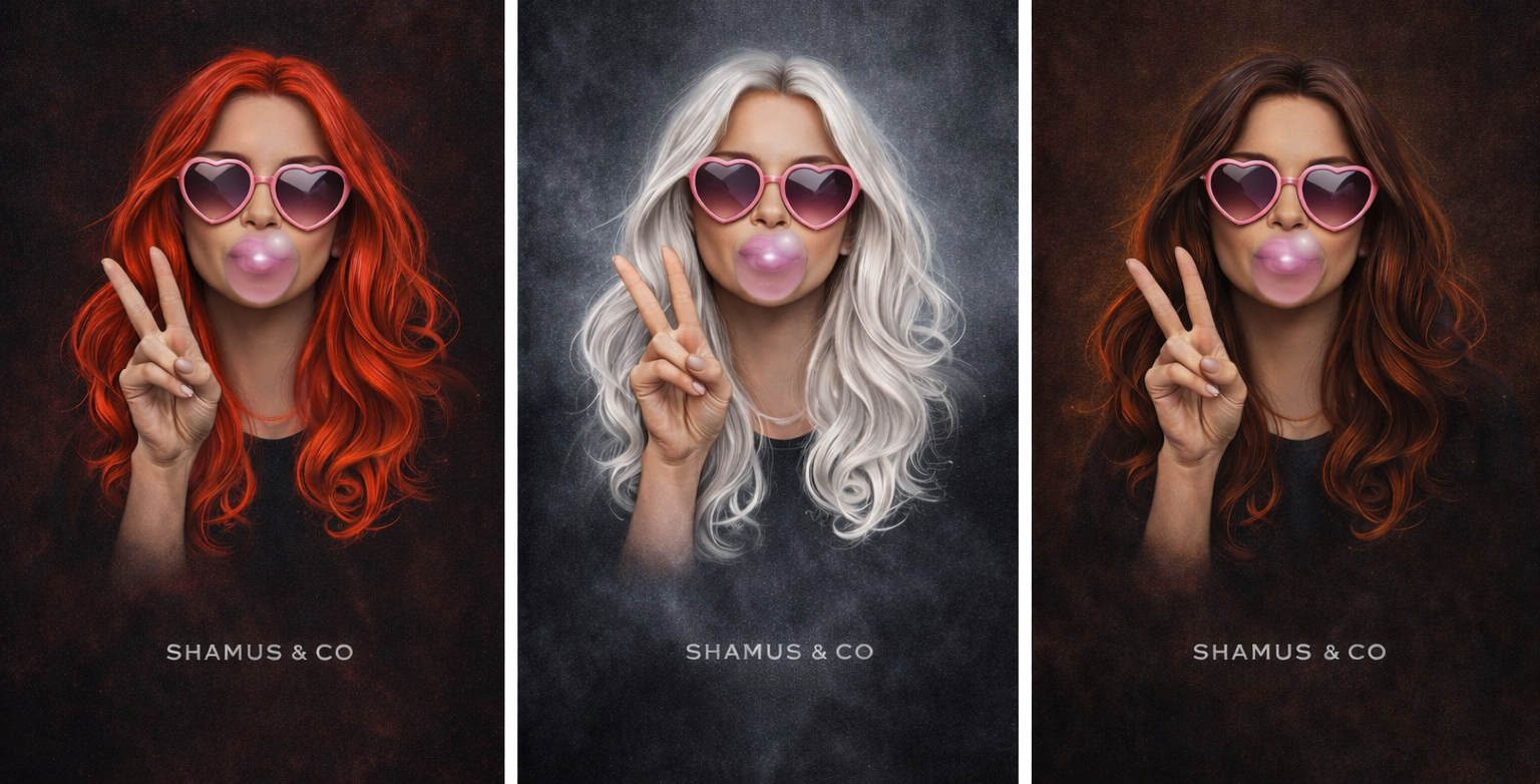 Red hair dye from Shamus & Co in a vibrant shade, showcasing a glossy finish and smooth texture on hair strands.