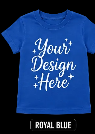 Royal blue personalized toddler T-shirt by Shamus & Co, size 2T, with custom design, for kids ages 2 to 5 years.