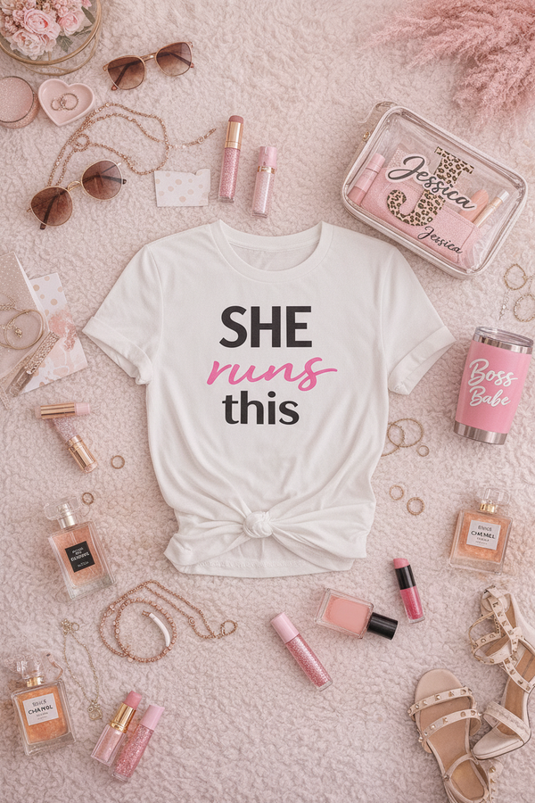 She Runs This Shirt – Women Empowerment Graphic Tee t-shirt image 1