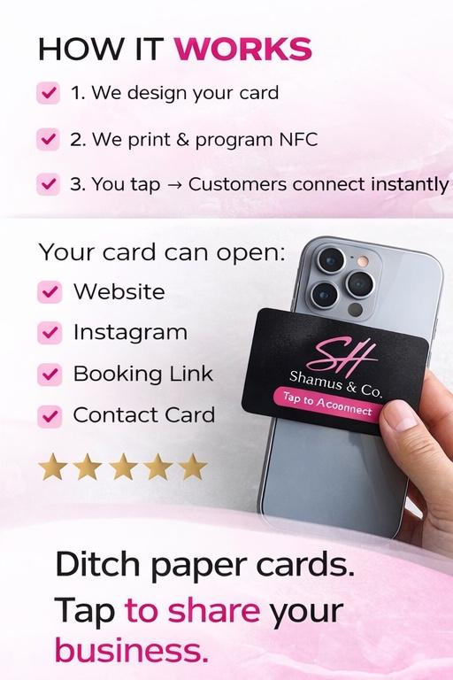 Promotional graphic for NFC contactless card technology with a phone and card.