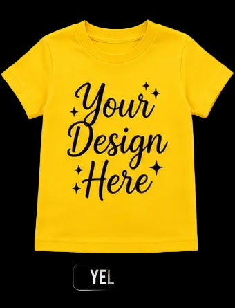 Yellow custom toddler T-shirt by Shamus & Co with personalized design, available in sizes 2T–5T and 8 color options.