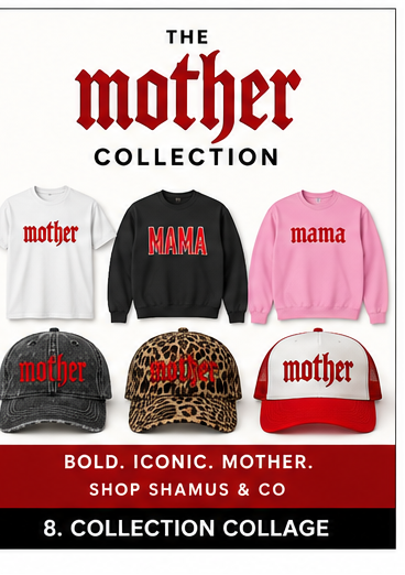 Black "MOTHER" T-shirt from Shamus & Co with Gothic embroidered look and casual adult T-shirt design.