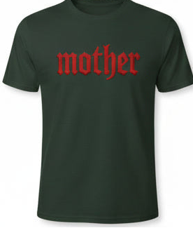 White Shamus & Co "MOTHER" T-shirt from The Mother Collection with gothic embroidered look, displayed on a clean white background.