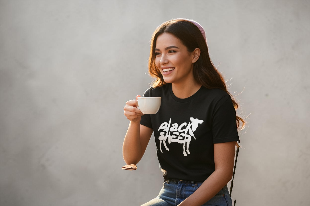 Black Sheep™ graphic T-shirt by Shamus & Co featuring a motivational design for adult streetwear and casual wear.