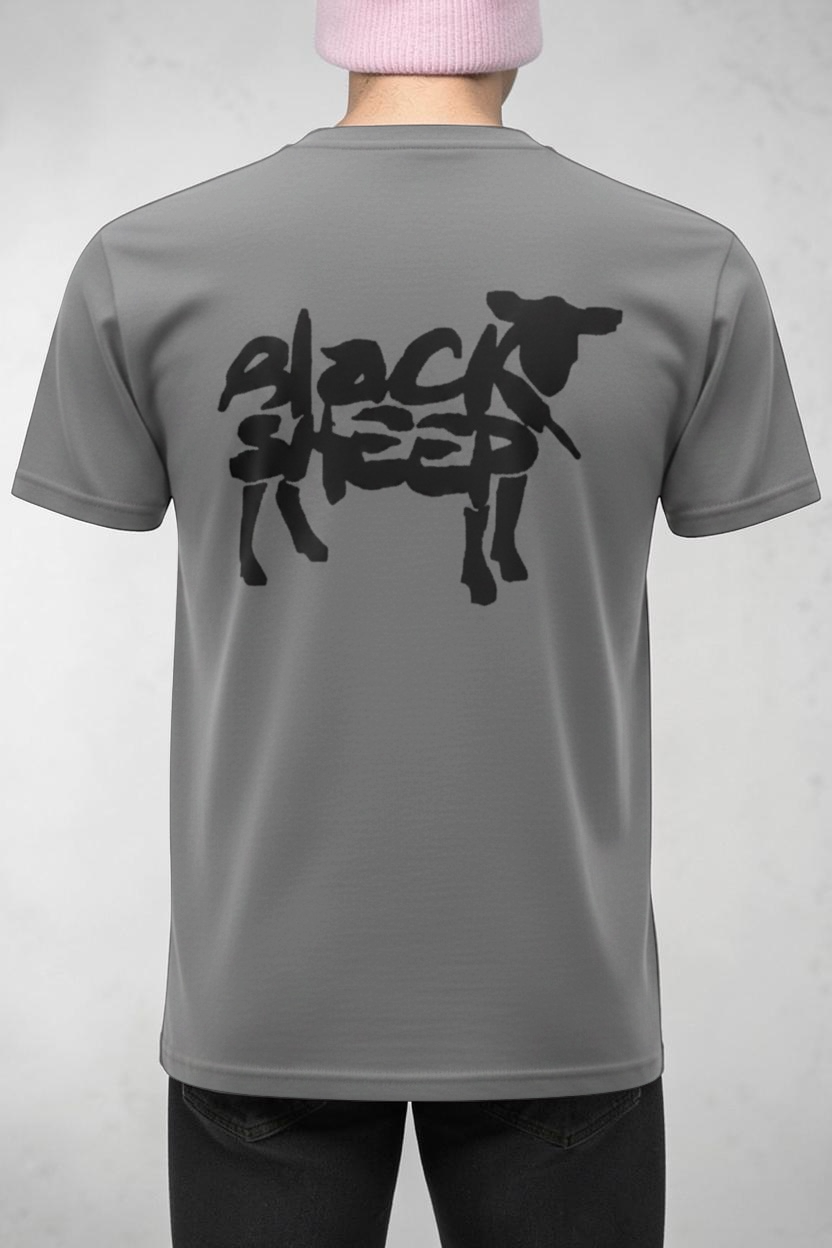 Black Sheep™ graphic T-shirt by Shamus & Co featuring a motivational streetwear design for adults.