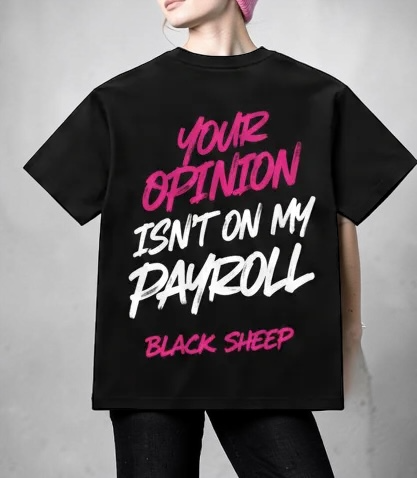 Black Sheep™ graphic T-shirt by Shamus & Co featuring a motivational streetwear design for adults.