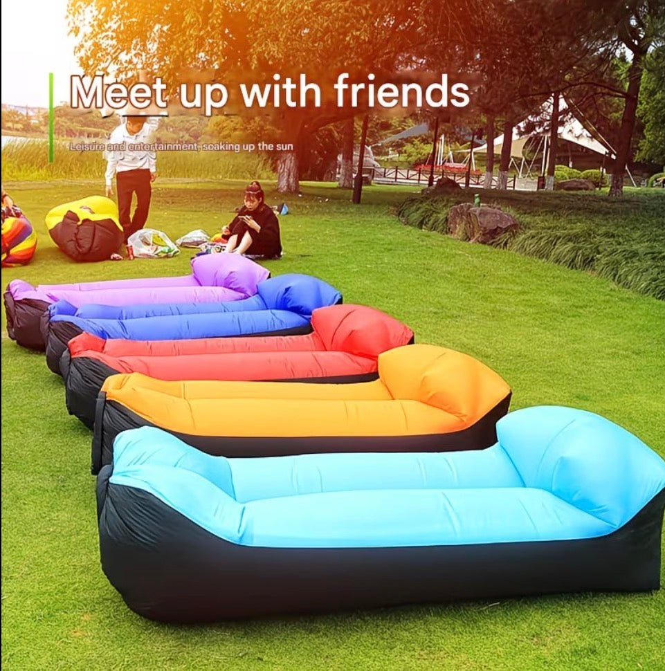 Personalized inflatable lounger chair by Shamus & Co, with custom name or initials, ideal for pool, beach, and camping outdoor relaxation.