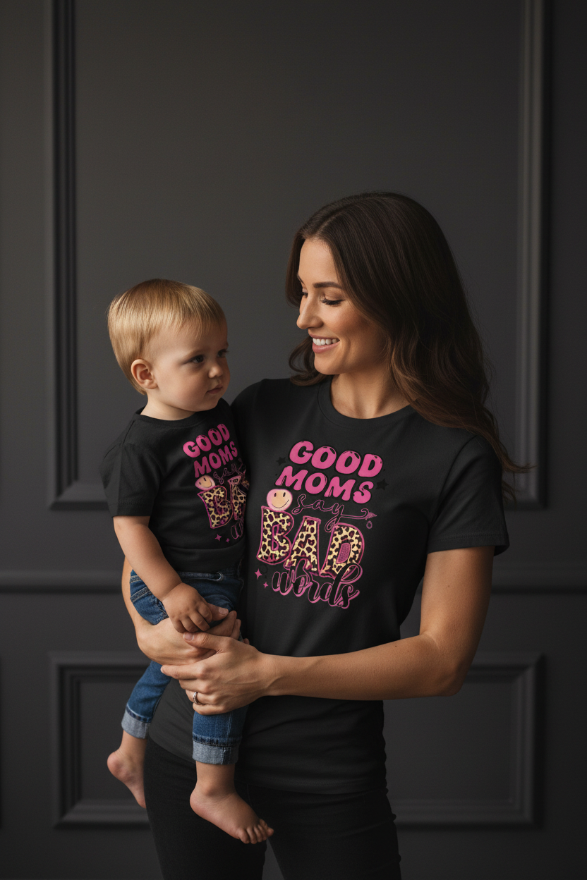 Mommy & Me Matching Black Tee Mockup