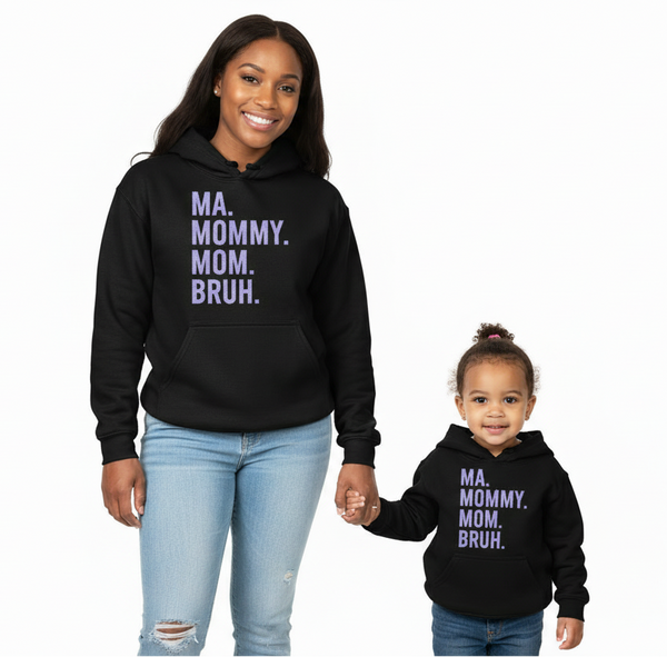 Mom & Mini Matching Hoodies – Ma Mommy Mom Bruh + Lil Bruh (Custom Sleeve Option)