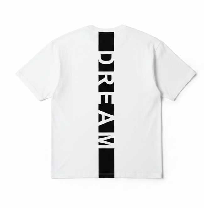 Adult Shamus & Co white graphic print short sleeve crewneck T-shirt with bold dream-themed design.