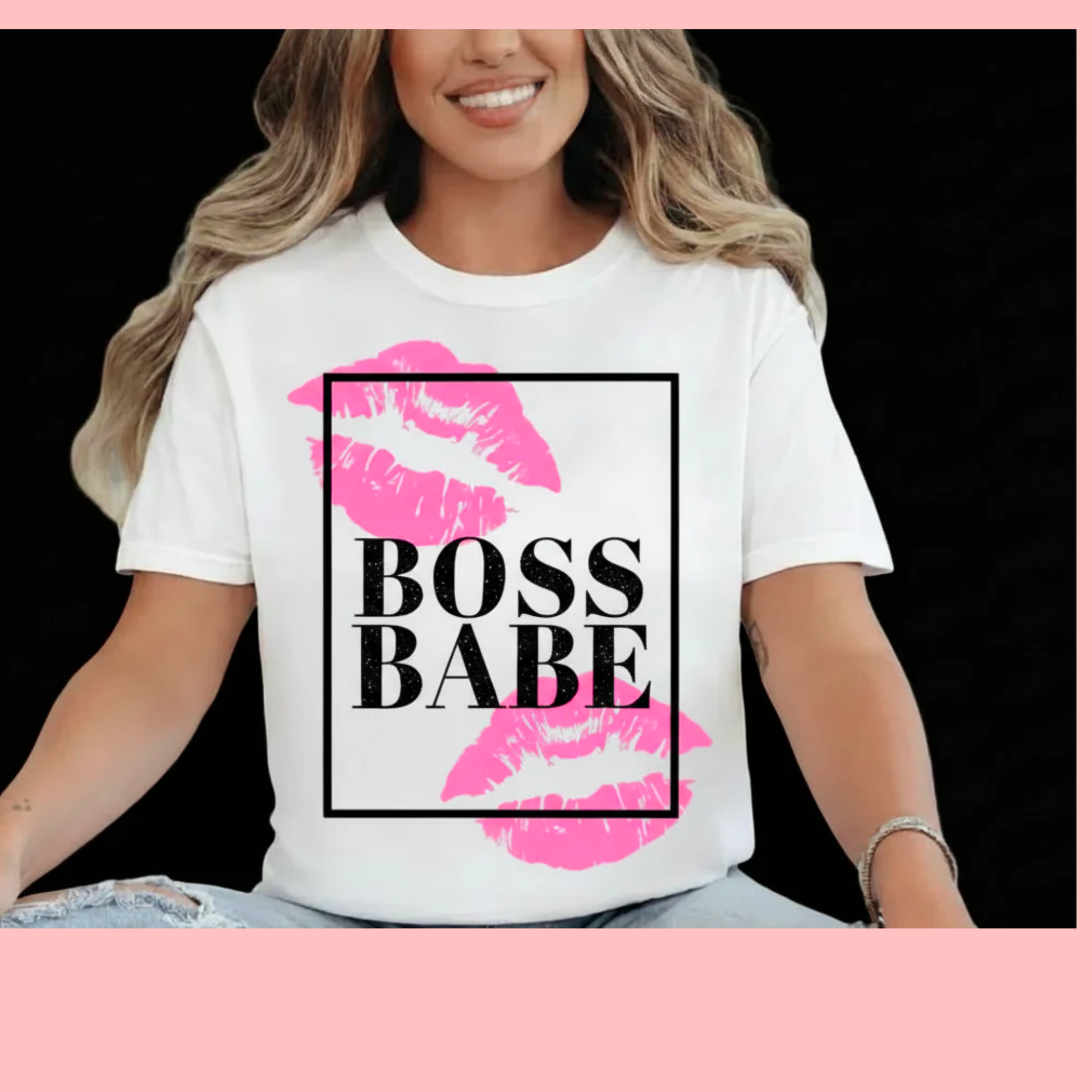 Teal Boss Babe Kisses adult T-shirt by Shamus & Co featuring a stylish graphic design on the front.